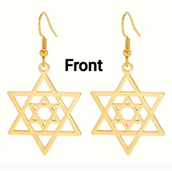 Star of David Dangle Earrings Gold over Stainless Steel Double Hexagram NEW - Picture 2 of 8